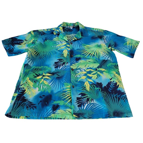 Aloha Republic Other - Aloha Republic Hawaiian Shirt Mens L Blue Green Tropical Palm Made in Hawaii